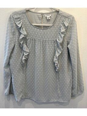 J. Crew Ruffle Front Blouse in Clip Swiss Dot Light Green Size 6 Office Teacher